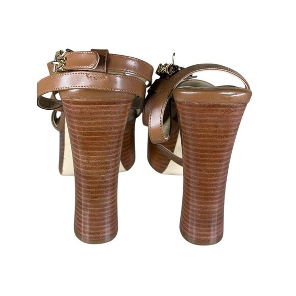 NEW Michael Kors Paola Chain Leather Platform Sandals Brown Gold Chain Size 9 - Picture 11 of 14